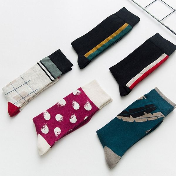 

men geometric sock cotton crew socks creative warm mens compression korean happy funny novelty streetwear trendy casual fashion, Black