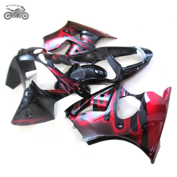 Fairings de injeção de alta qualidade para Kawasaki ZX-6R 2000 2001 2002 ZX6R ZX636 00 01 02 Chamas vermelhas Aftermarket Kits