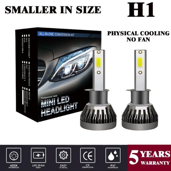 

2pcs/set car mini headlight lamp h1 led bulbs headlamps kit h1 6000k light 12v 36w 8000lm small size no fan high power