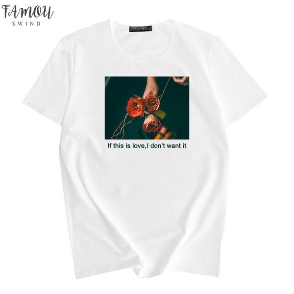 

if this is love,i dont it harajuku cartoon style printed polyester rose loose black big short sleeve female round collar t shirt, White