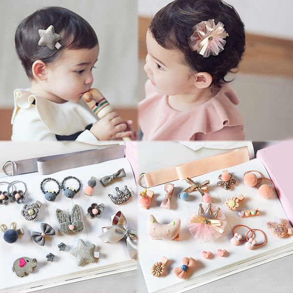 

мода 18pcs / set симпатичные упругие лук узел зажимы для волос корона цветок заколки шпильки дети девушки подарка xmas ювелирных изделий, Slivery;white