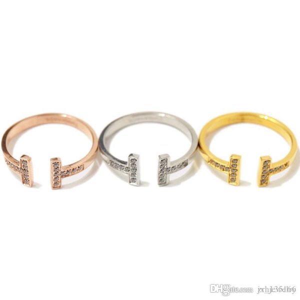 

2019 новые ювелирные изделия s925 стерлингов серебряные кольца для женщин открыты алмазные кольца конструктора буква т стиль свадебные розы, Silver