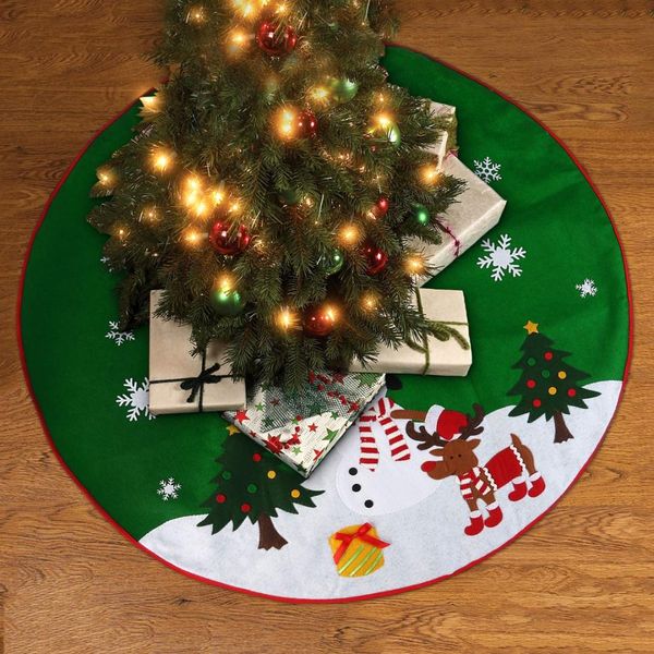 

non-woven christmas xmas tree skirt circle snowman pattern base cover decoration apron wrap (green