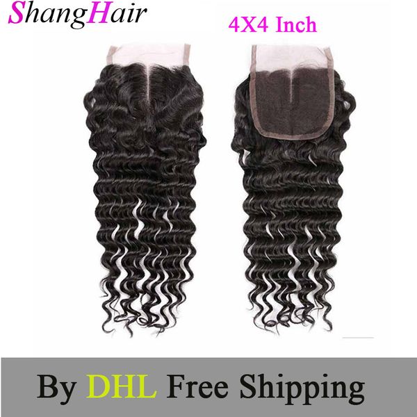 

бразильский lace closure глубокой волна бразильского шнурок закрытие отбеленных сучки затворы free средней часть человеческих волосы закрыти, Black