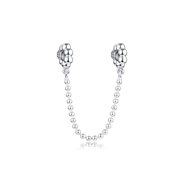 

silver beads beaded and pave safety chain charm sterling-silver-jewelry bead fits pandora bracelets diy woman 925 original charms, Black