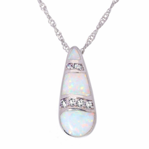 

popular silver plated long water drop pendant link chain necklace 3 colors opalite opal jewelry