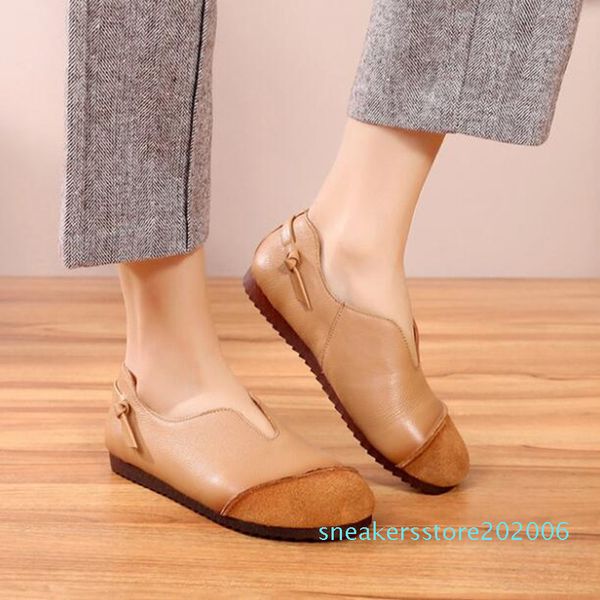 

2019 new soft comfort splice cowhide leather shoes woman loafers shoes flat soft bottom retro driving fashion casual flats 06s, Black