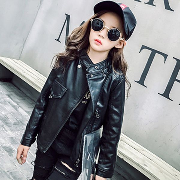 

girls leather clothes motorcycle clothing 2019 new spring autumn windbreaker fashion coat children's shirt baby jacket set, Blue;gray