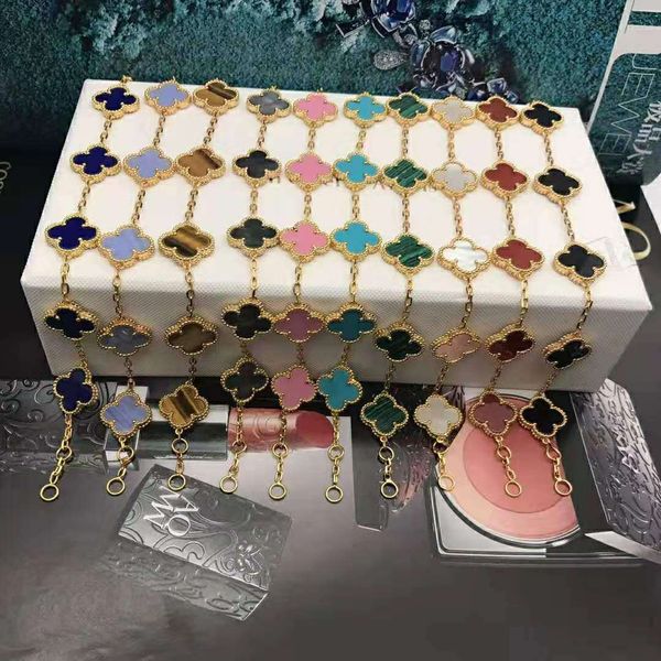 

queen lotus new 18k gold plated colorful shell four leaf clover flower women charm bracelet for gift 9 colors love couple, Golden;silver