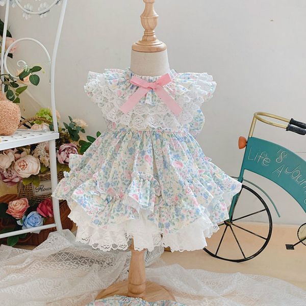 

girl's dresses 2021summer spanish custom vtg lolita floral princess dress toddler christmas kids for girls baptism wedding, Red;yellow