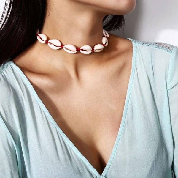 

new fashion natural cowrie shell necklace handmade woven adjustable boho hawaii sea beach choker for women girls jewelry 3 colors choose, Silver