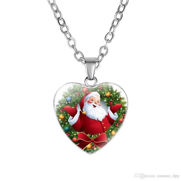 

merry christmas heart shape necklace for women men reindeer tree santa claus bell snowman pendant chains fashion festival jewelry, Silver