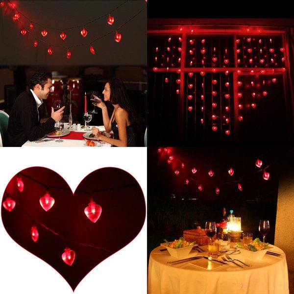 Levou luzes da corda em forma de coração 2 m 20 LED Fio Submersível Heart-shaped Cordas Luzes Da Bateria Luzes De Fadas Decoração Do Casamento