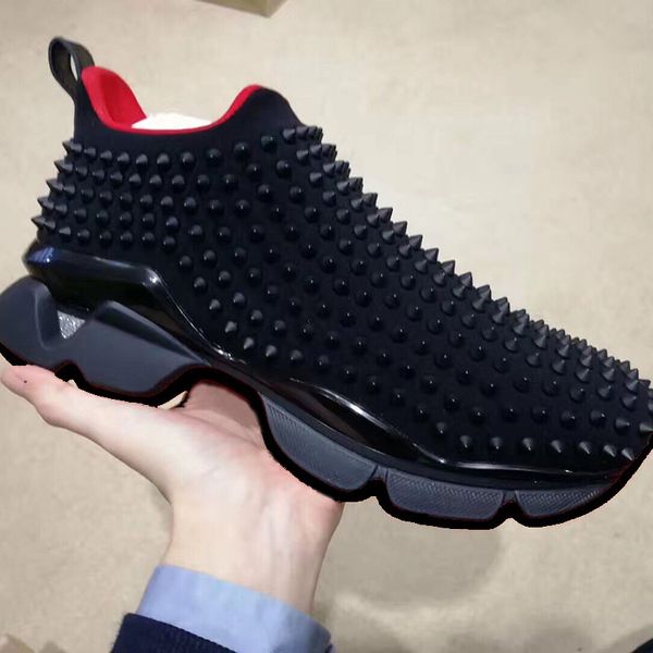 

fashion luxury red bottom men women casual shoes spikes rivets rhinestone dress party walking shoes sneakers chaussures de sport 35-46 c001, Black