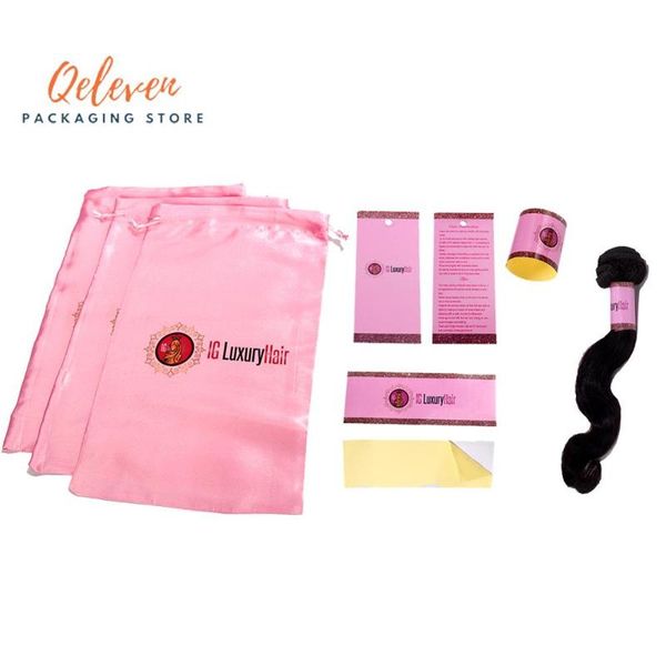 

пользовательский логотип virgin волос упаковка набор для волос bundle обертывания бумаги наклейки ханг метки шелковый атлас packging сумки о