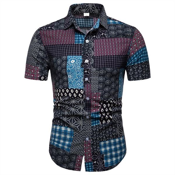 

3d digital print blouse men shirt short sleeve streetwear vintage button slim fit summer shirt plus size, White;black