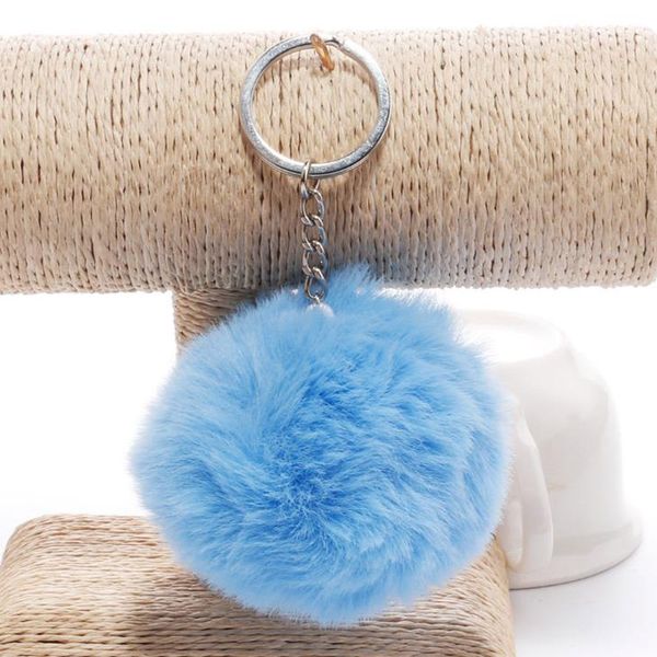 

simple key chain fur ball pompon keychain pompom artificial rabbit fur animal keychains for woman car bag keyring 14 colors, Slivery;golden