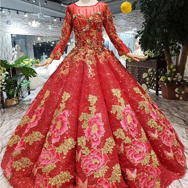 

2019 luxury lebanon long sleeve evening dresses illusion neck lace up back exquisite hand made 3d floral applique pattern cocktail prom gown, Black;red