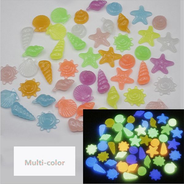 

80pcs mix aquarium decorative glow stone luminous fake pebbles marine life seashells starfish solar fish tanks decoration garden ornament