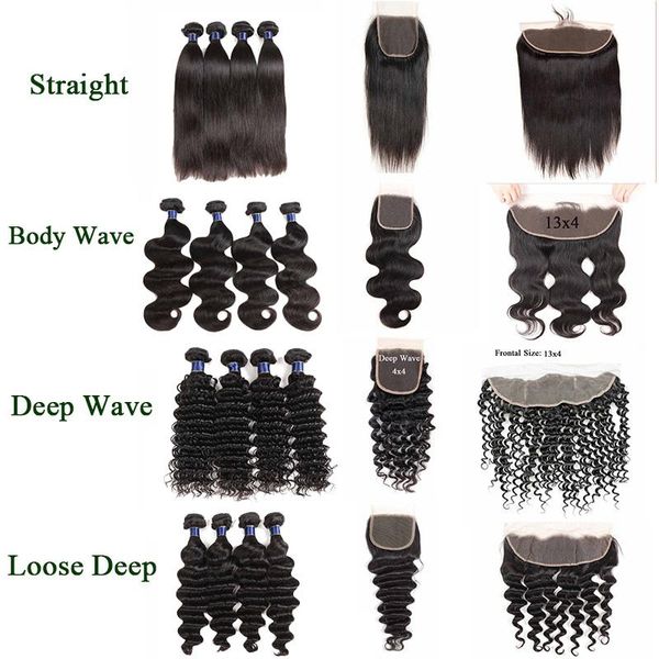 

9а бразильские прямые пучки человеческих волос с закрытием кружева, Black