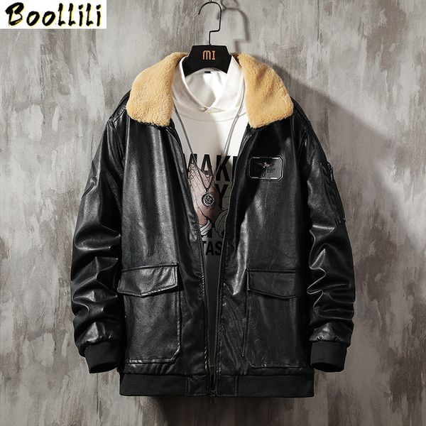 

retro motorcycle leather jacket men fleece autumn winter fashion pu leather thick coat male plus size m-4xl mens jacket, Black