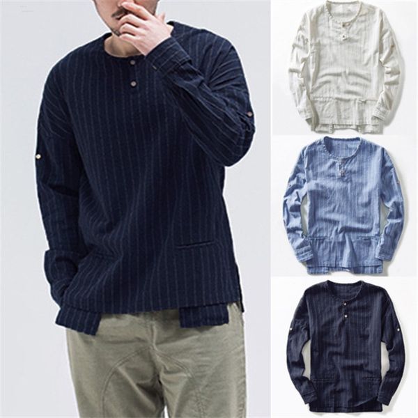 

mens striped pattern pocket shirt designer retro stand collar long sleeve casual shirt male fashion clothing, White;black