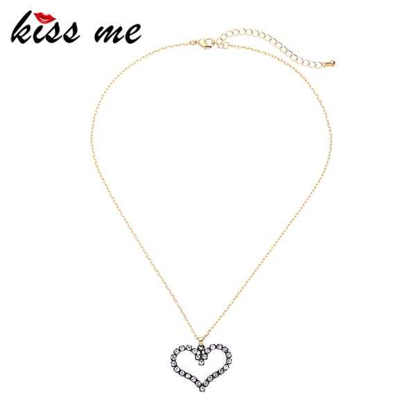 

kissme exquisite crystal heart pendant necklaces for women party gifts gold color alloy chain 2019 fashion jewelry accessories, Silver