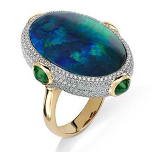 

new classic emerald round opal ring for women anniversary birthday party gift classic jewelry opal anillos, Slivery;golden