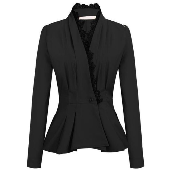 

2019 elegant plus size women blazer black white long sleeve jaqueta feminina inverno lace patchwork office lady coat 13#5, Black;brown