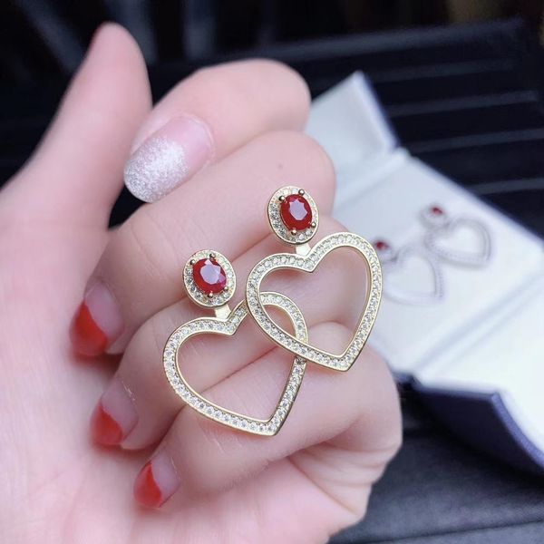 

heart ruby stud earrings women silver fine jewelry natural ruby good color birthday party gift jul birthstone wedding party gift, Golden;silver