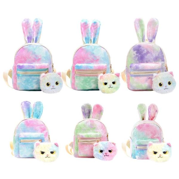 

cute ears decor travel sequins backpacks women kids cat pendant knapsack