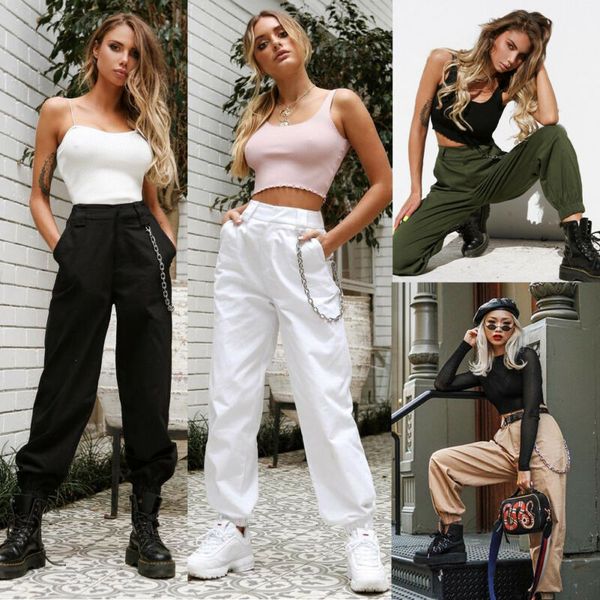 

women high waist arrival pant elegant hip hop vogue pant ladies pantalon femme harajuku trousers streetwear dames kleding, Black;white
