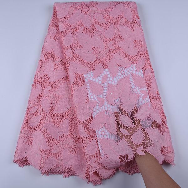 

selling african french water soluble guipure lace fabric nigerian guipure cord lace fabric for wedding a1668, Pink;blue