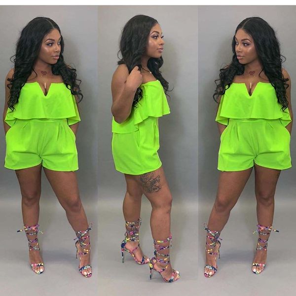 

горячая мода sexy women v-образным вырезом rompers шорты без рукавов клубная одежда сплошной цвет комбинезон одно слово воротник 2019 лето н, Black;white