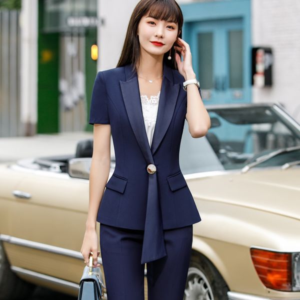 

professional pants suits 2020 summer new fashion short sleeve blazer and pants office ladies temperament work wear, White;black
