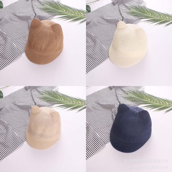 

children's straw baby's straw sunscreen sun hat men's and girls' hollowed-out breathable equestrian hat sunscreen cap, Yellow