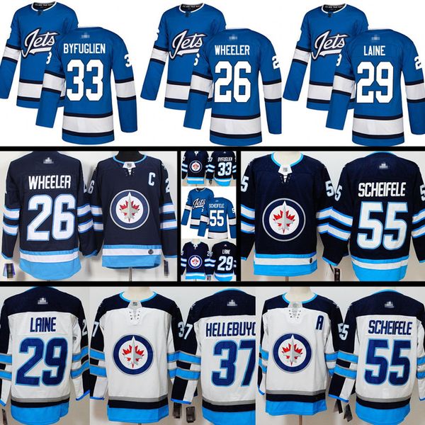 

new winnipeg jets jersey mens 26 blake wheeler 29 patrik laine 33 dustin byfuglienÂ 37 connor hellebuyck 55 mark scheifele hockey jerseys, Black;red