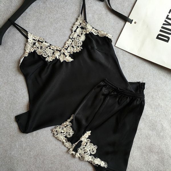 

женщины пижама sexy пижамы сексуального шнурка silk satin пижамы комплекты новый дизайн короткие штаны пижамы комплекты v шеи подтяжки pijam, Black;red