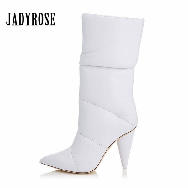 

jady rose 2019 runway fashion white genuine leather women ankle boots 10cm high heel botas mujer slip on winter snow boots, Black