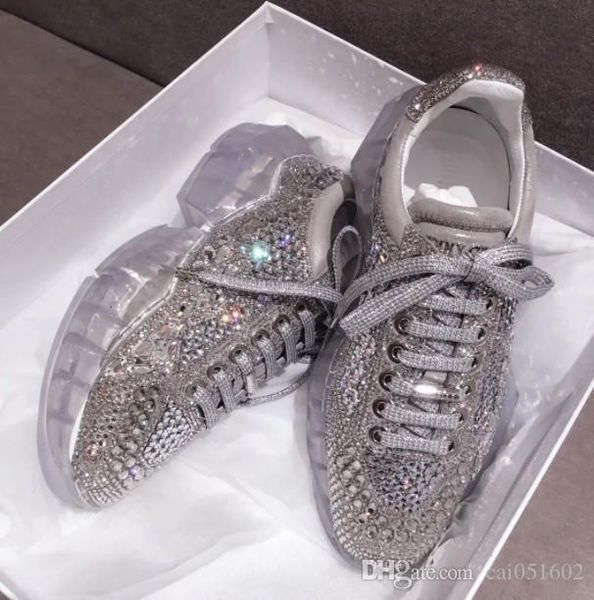 

olomm 2019 spring new crystal rhinestone women sneakers platform casual shoes silver bling footwear c03, Black