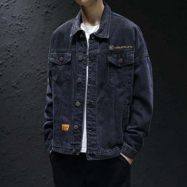 

men's jackets 2021 denim jacket retro motorcycle basic coat streetwear hip hop bomber fashion trend loose clothing, Black;brown