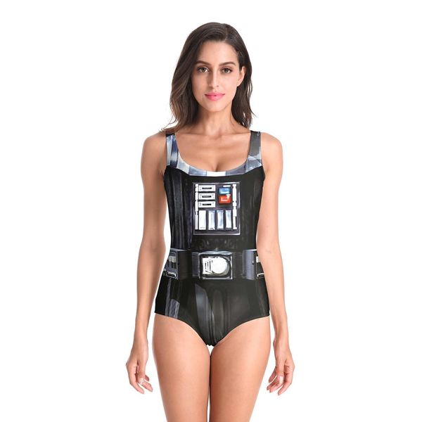 

new sleeveless 3d beach style suit printed girl swimsuit one piece swimwear women cosplay funny, Black;white