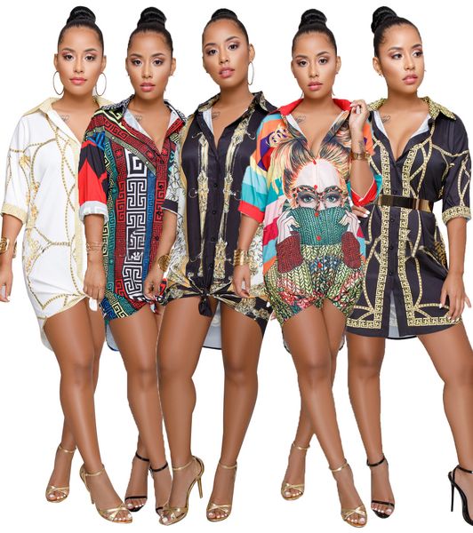

Plus Size Blouse Women Clothing Gold Chain Printed Long Sleeve Deep V-neck Summer Shirt Casual Female Blouse Top