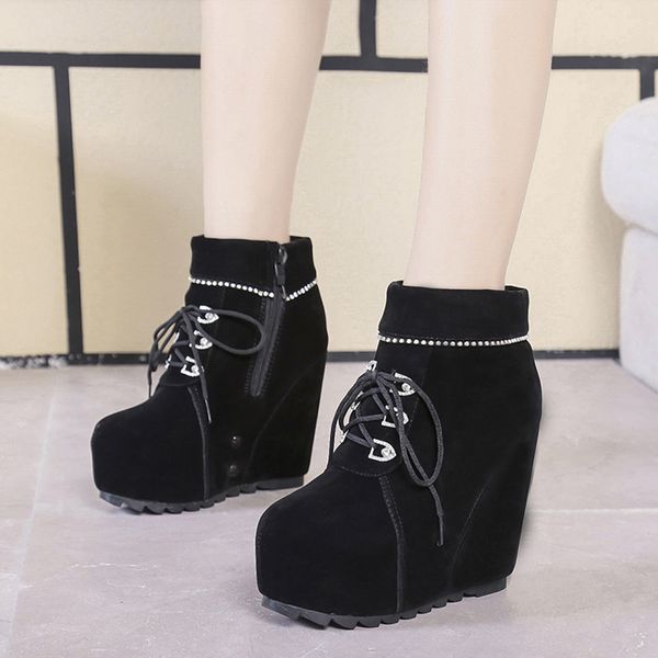 

snow boots women shoes ladies fashion winter shoes sewing thick sole wedge boots casual short single wear-resistant, Black