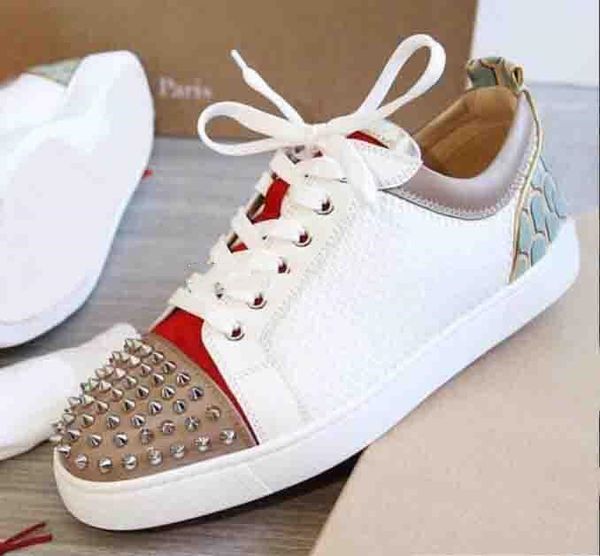 

новые шипы низкий top sneaker red bottom shoes женщины, мужчины кроссовки из натуральной кожи младшей шнуровка шипы red подошва luxury party, Black