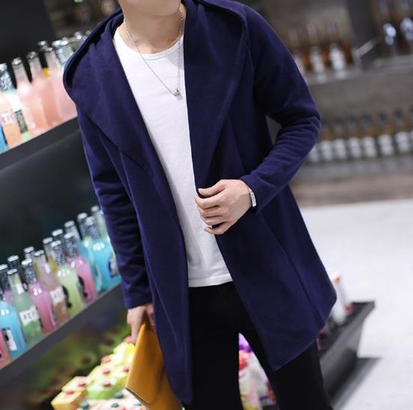 

2017 autumn winter long hooded jacket coat men solid knitted manteau coat male windbreaker open stitch coats casual mens trench, Tan;black
