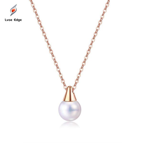 

new simple pearl rose gold color pendant necklace for women trendy stainless steel link chain jewelry gift dropshipping, Silver