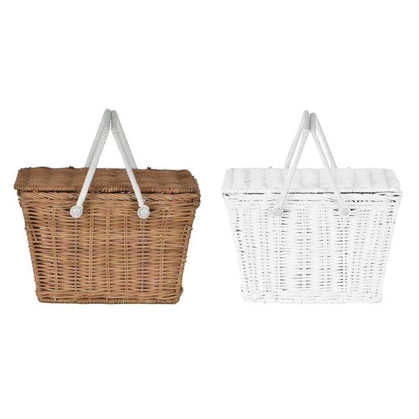 

nordic ins style rattan woven portable picnic basket multifunctional storage basket manual weaving cases home decoration outdoor