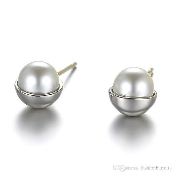 

selling silver color half round stud earrings for women natural simulated pearl earrings stud earings brincos, Golden