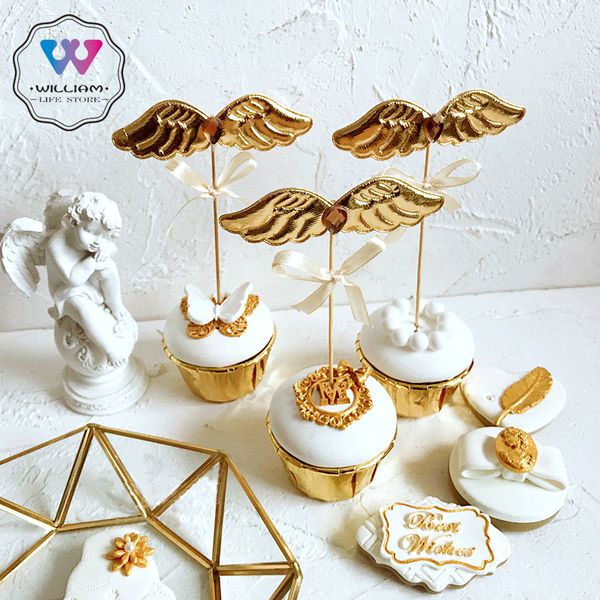 

new style 5pcs/set gold angel wings diamond-studded bowknot cake er birthday party decoration dessert lovely gifts